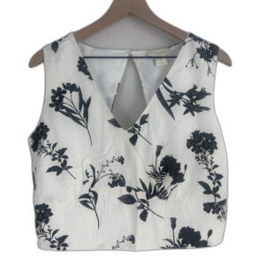 Cynthia Rowley White & Black Floral Cropped Sleeveless Blouse